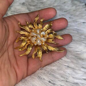 RARE Vintage Marcel Boucher Starburst Flower Baroque Style Pearl Brooch Pin